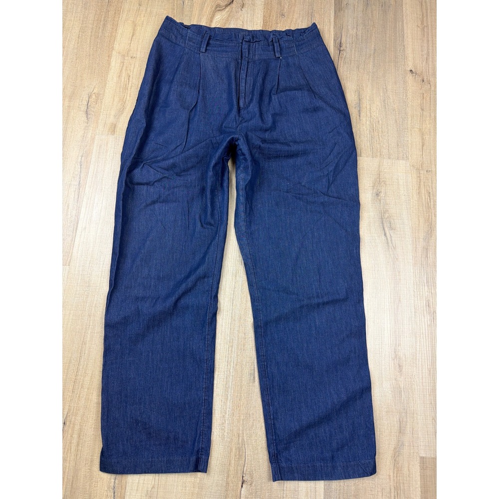 Ann Taylor Factory Blue Cotton Chambray Pleated‎ Wide Leg Pants Womens M NWOT
